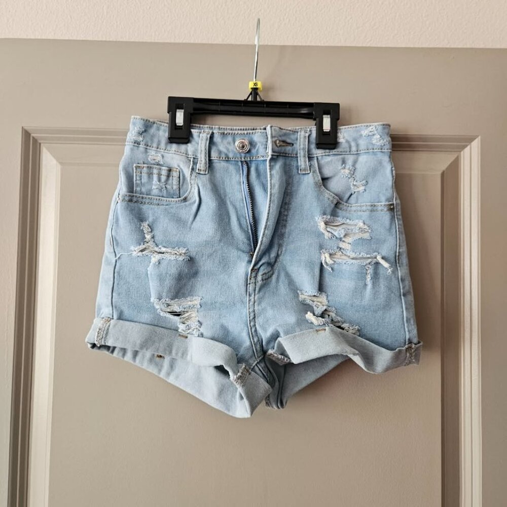 Light Blue Womens Jean Shorts with Rips Size Extra Small